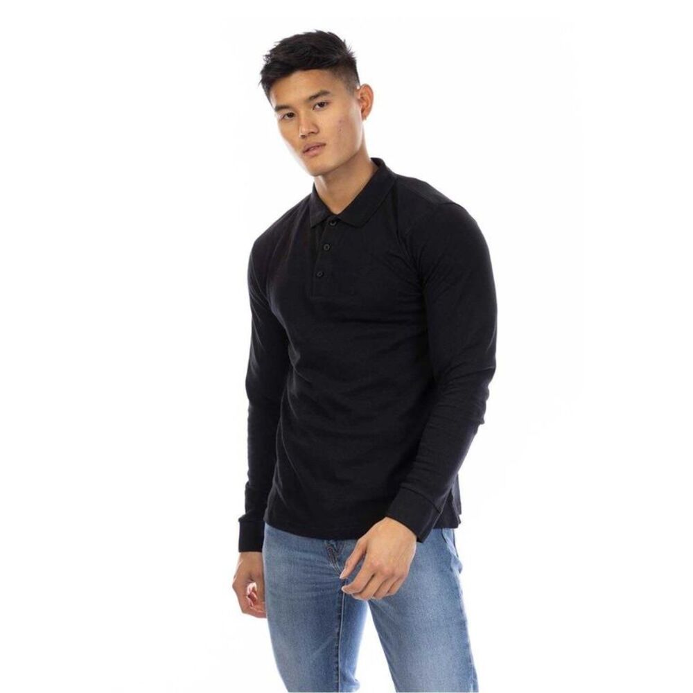 Peter Werth Mens Embroidered Long-Sleeved Polo Shirt / Black